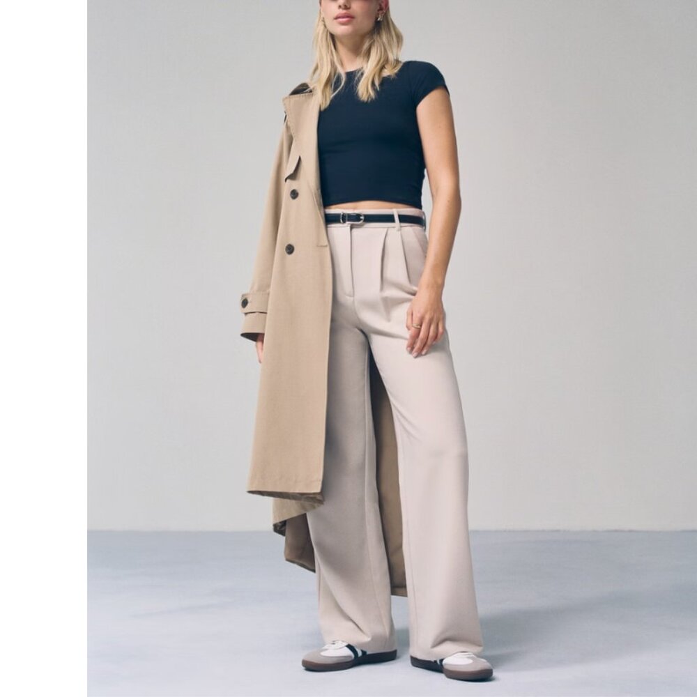 Abercrombie Sloane Tailored Wide Leg Pant in Beige - Size 30L